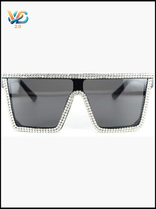 Oversized Square Flat Top Sunglasses Bling Rhinestone Y2K Shades UV400 main image 4